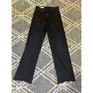 Zara Wide Leg Frayed Hem Black Jeans, Size 4